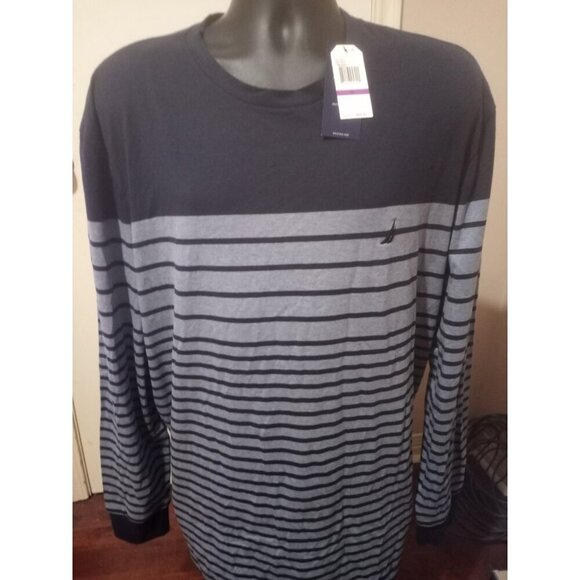 NWT Nautica Men's NAVTECH Blue Striped T-Shirt LS Crew Tee T-Shirt 2XL New - Picture 1 of 13